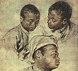 Jean-antoine Watteau Famous Paintings - Three studies of a boy